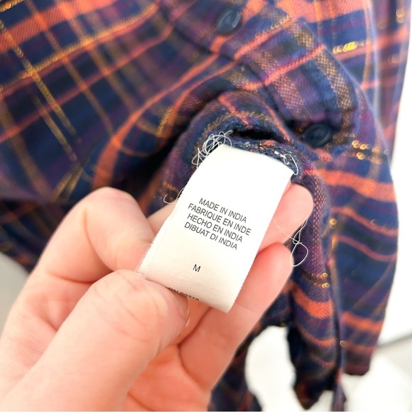 Lucky‎ Brand Long Sleeve Metallic Plaid Button Down Shirt Medium M - Picture 7 of 8